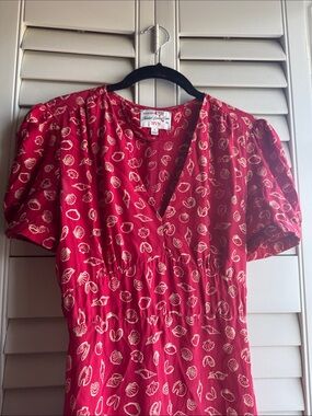 100% silk HVN Red Shell-Print Midi Dress